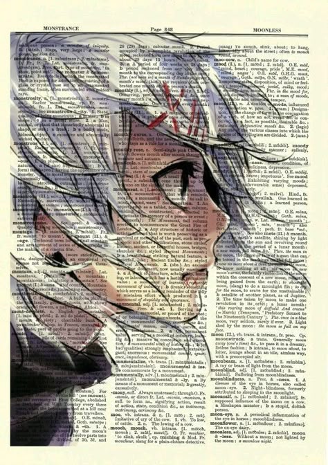 Anime portrait layered over an annotated book page