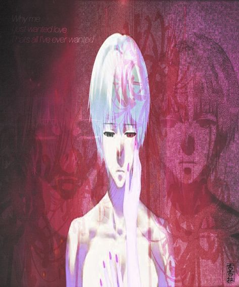 Red-toned graphic portrait of an anime character