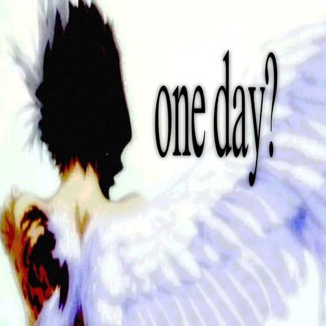 Winged figure beside the words one day
