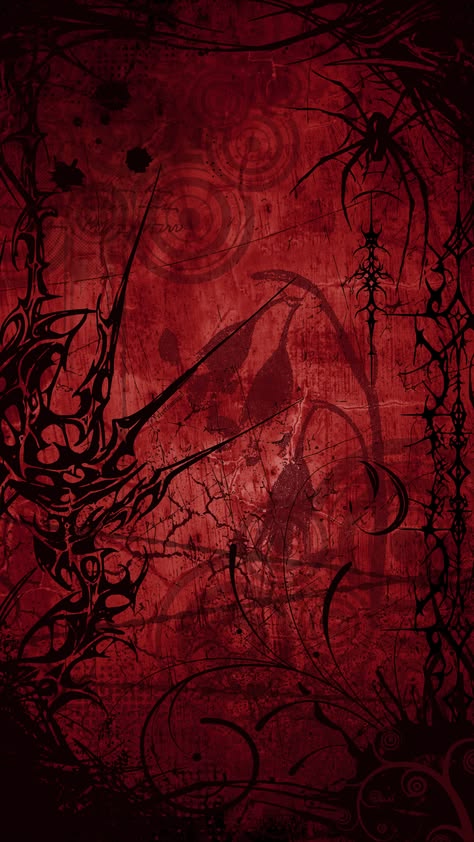 Abstract red texture framed by black thorn-like vines