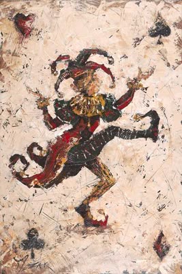 Abstract painted figure running through a dark field